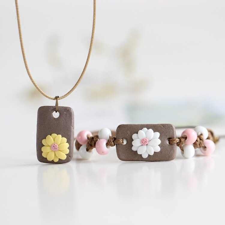 Hand-drawn cartoon weaving small and pure and fresh and the contracted wind of handmade ceramic bracelet #1617