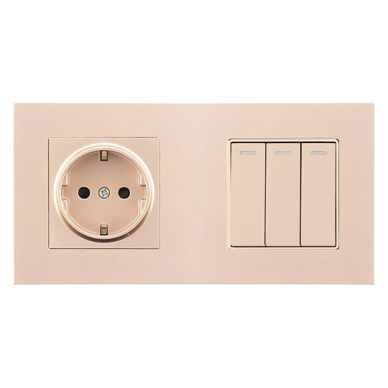 Avoir DE EU Standard Plug Wall Socket 1 2 3 4 Gang Button Light Switch Double Wall Socket Switch Power Outlet: Socket 3Gang Switch / 2