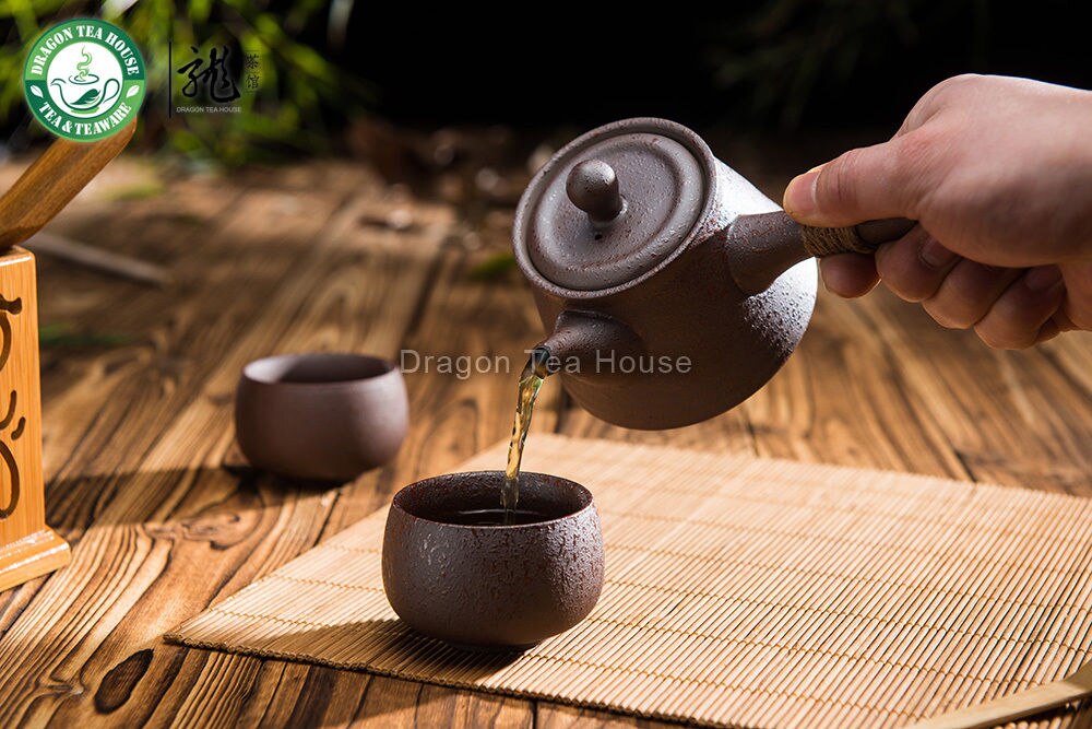 Brown Side Handle Kyusu Ceramic Japanese Style Teapot with Inbuilt Filter 270ml
