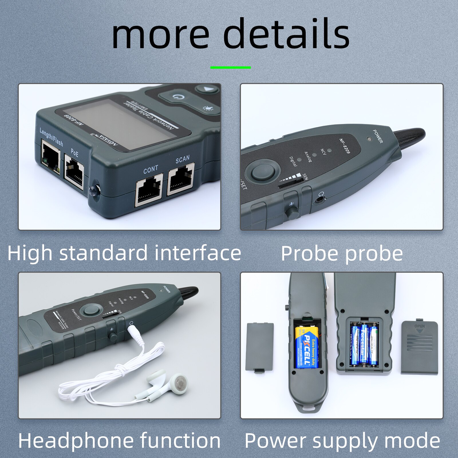 Network Cable Tester NF-8209 LCD Display Measure Length POE Wire Checker Cat5 Cat6 Lan Test Tool Scan Wiremap