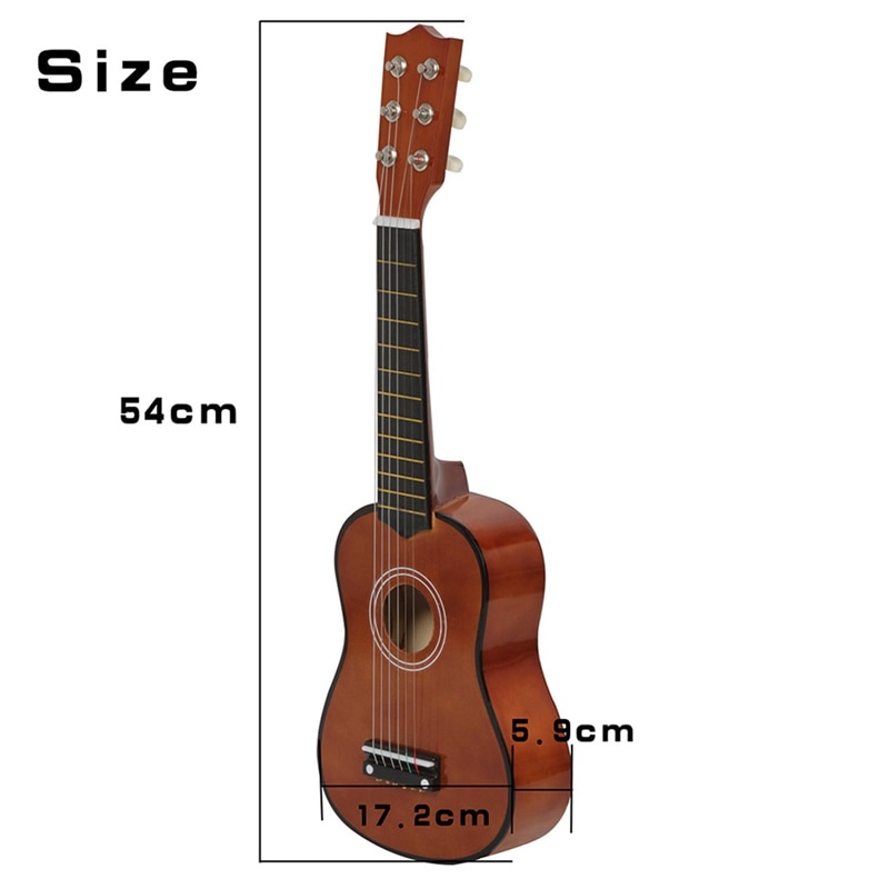 Guitarra de tilo pequeña de 21 pulgadas y 6 cuerdas con púas, instrumentos musicales de juguete para niños