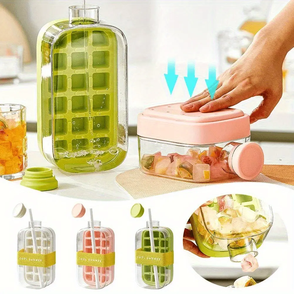 500/800 ml 2in1 ijsblokjesbakje met waterfles Druktype Draagbare ijsmachine Hoge capaciteit ijsvorm voor thuiskeuken Zomergebruik