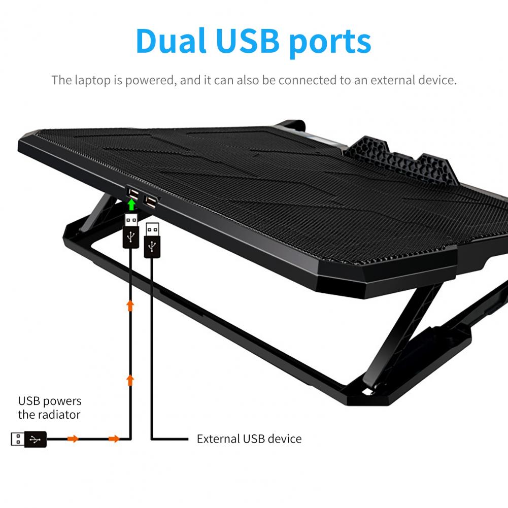 Base de refrigeración para ordenador portátil y PC, enfriador con 6 ventiladores, 2USB, LED, con ventilador de luz, soporte a prueba de deslizamiento