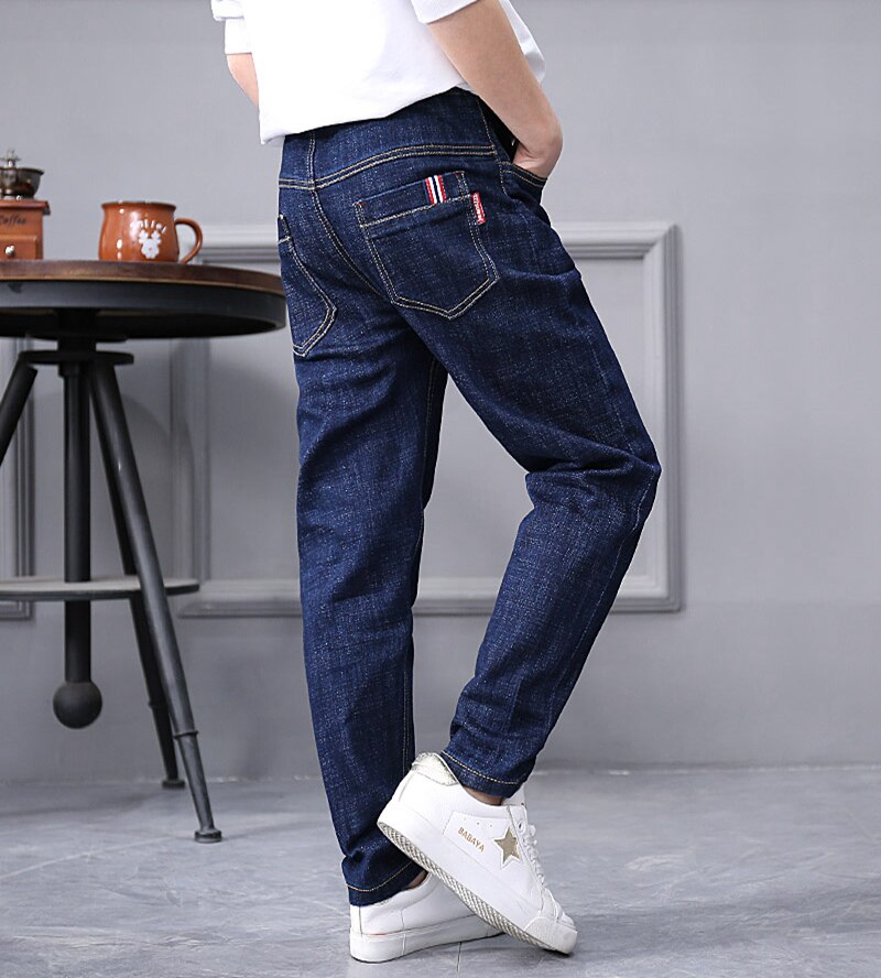 Baby Jeans Solid Blue Denim Trousers for Big Boys Casual Washing Blue Jeans Loose Children Long Pant Fat Boy Clothes: Standard pants / 16