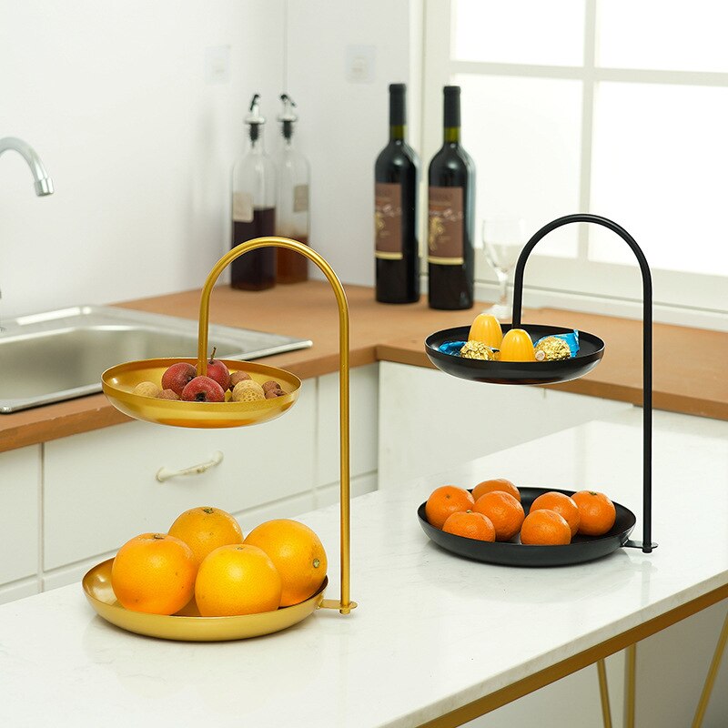 Double-Layer Nordic Iron Fruit Plate Candy Plate Home Living Room Snack Fruit Tray Dried Fruit Plate Storage Basket
