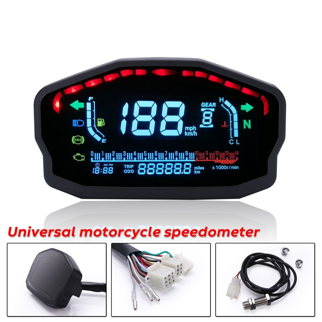 Motorrad Kilometerzähler Kraftstoff Messgerät 14000RPM Universal- für 1,2,4 Zylinder, LCD Motorrad Instrument Tacho 199 km/h