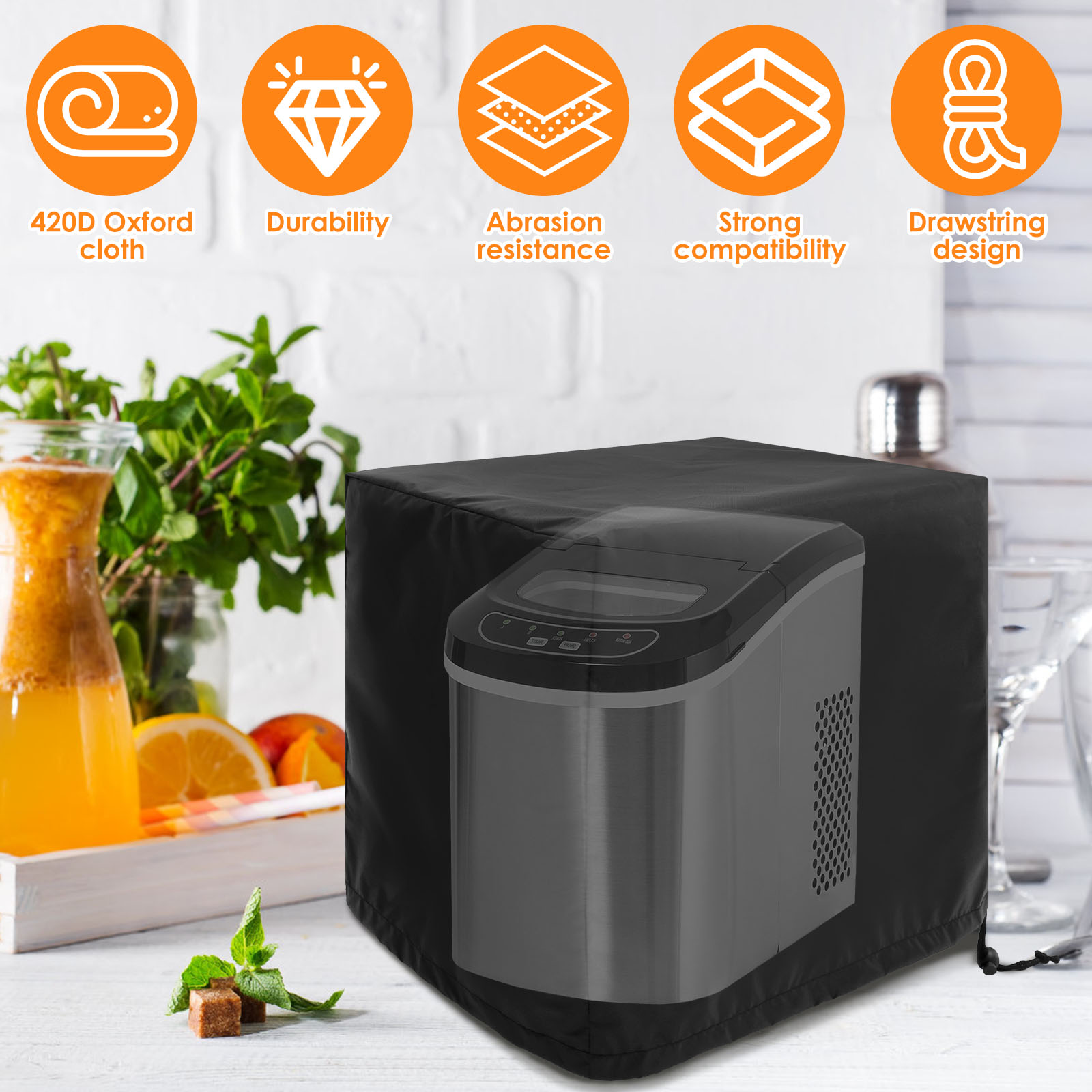 Ice Maker Dust Cover Waterproof Small Home Ice Machine Protective Cover Oxford Cloth Wear Resistant Countertop Ice Maker Cover