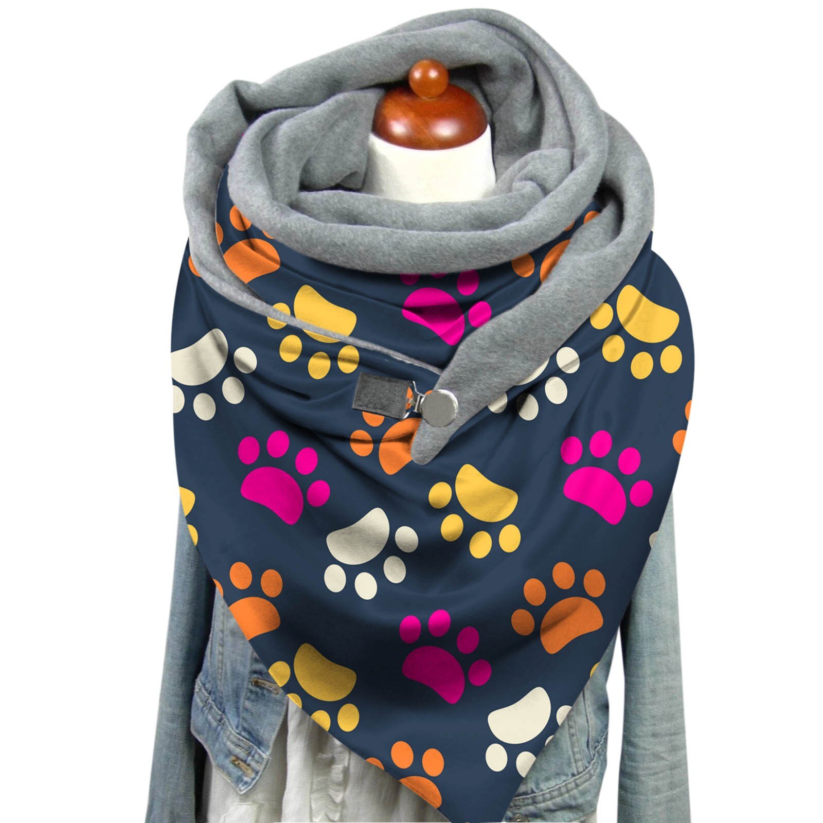 Bufanda con estampado Retro para mujer, chal multiusos a la , bufandas informales con botones, otoño e invierno,: C