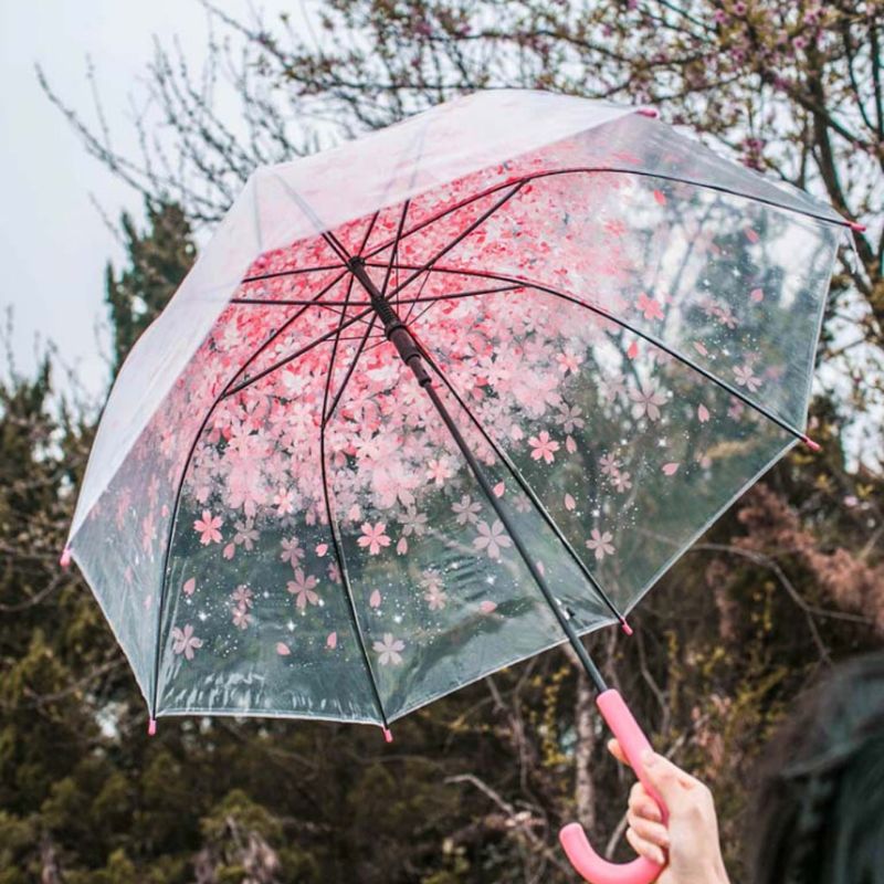 Romantisk klar blomster paraply halv automatisk til vind kraftig regn Grandado
