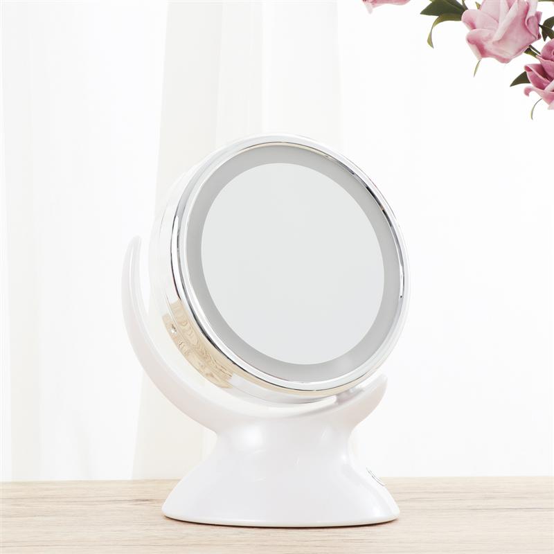 Adjustable 5X Magnification Lighted LED Makeup Mirror Bathroom Vanity Mirror 360 Degree Swivel Double-sided Table Top Mirror