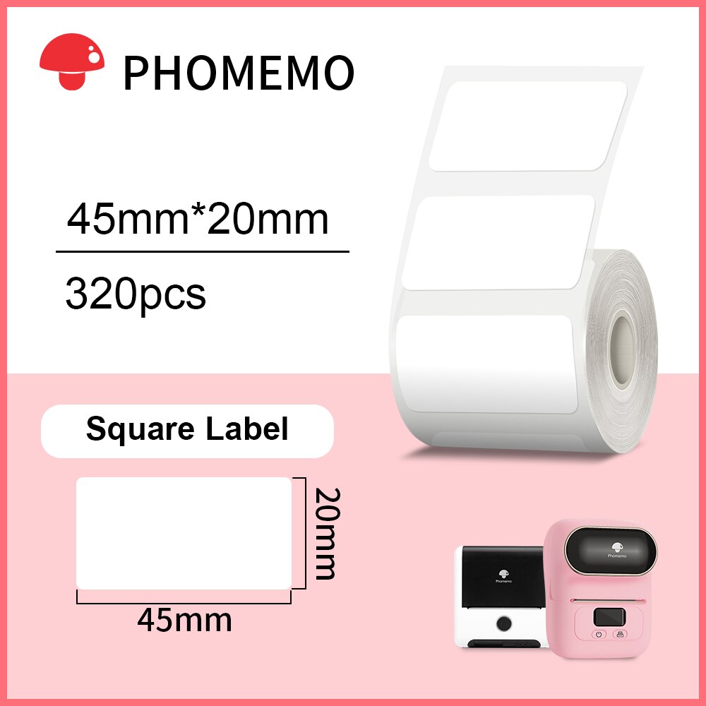 Phomemo – papier autocollant rectangulaire blanc, étiquette autocollante pour imprimante Phomemo M110/M200, Identification étanche: Rectangle 45x20mm
