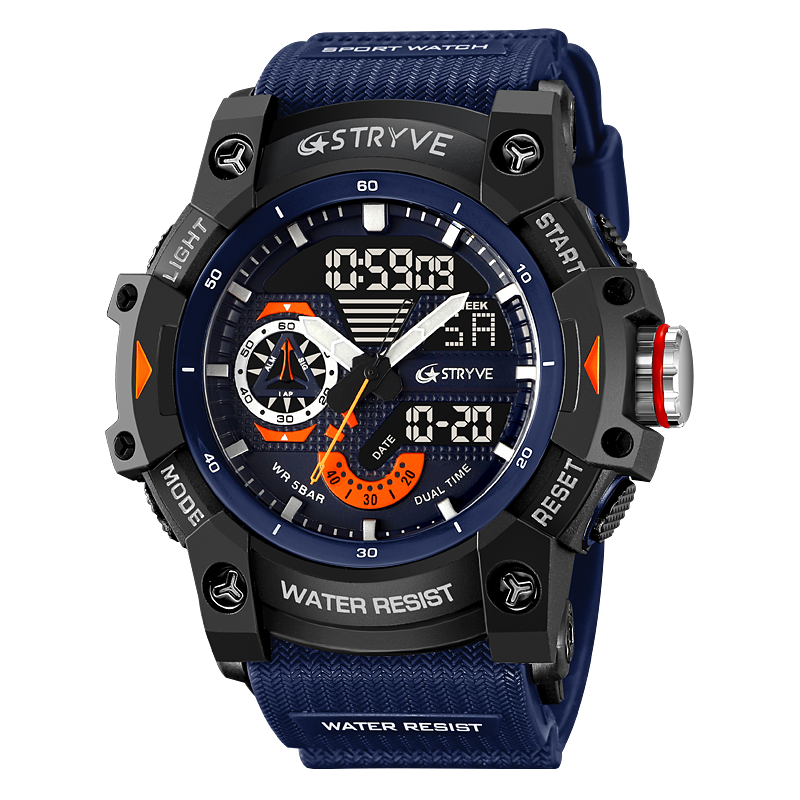STRYVE Sports Dual Display Watch For Men LED Digital Quartz Waterproof Watches Men's Stopwatches Clock Youth Wristwatches 8029: SKY BLUE