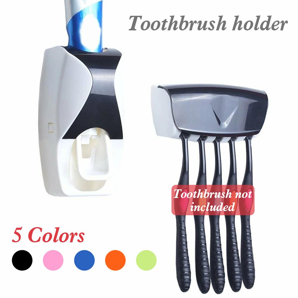 Soporte Set de accesorios de baño para cepillo de dientes, dispensador automático de pasta dental, estante de montaje en pared, utensilios para el baño
