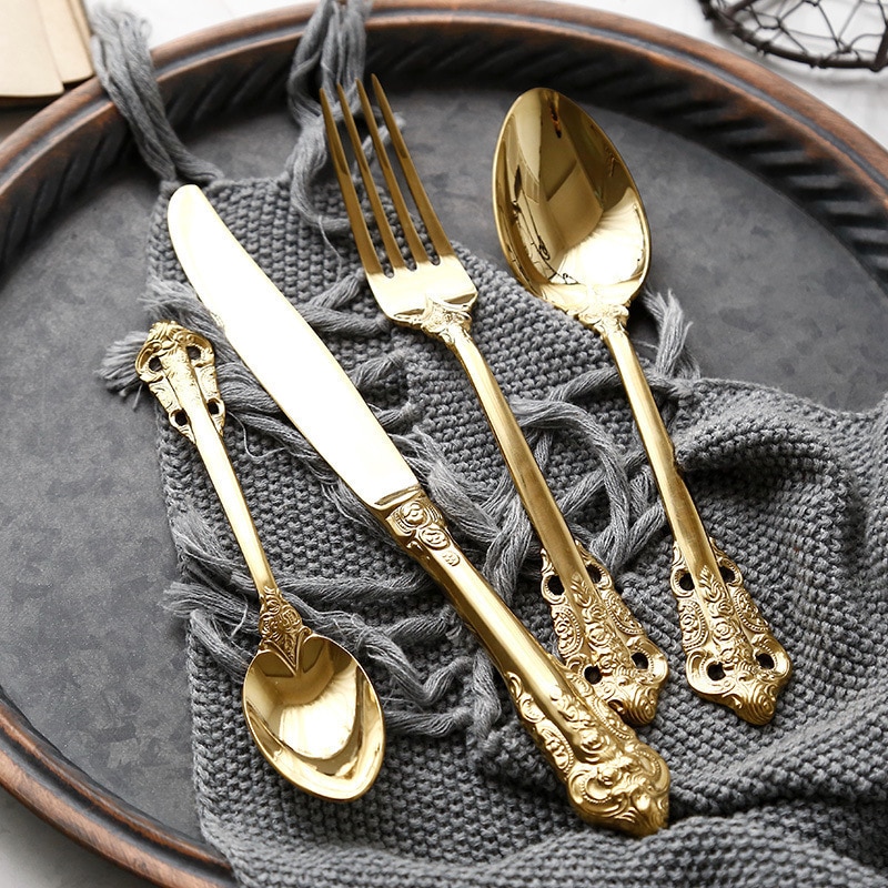 Lingeafey rustfrit stål bestik guld ske og gaffel sæt køkken servise sæt servise royal sølvtøj sæt
