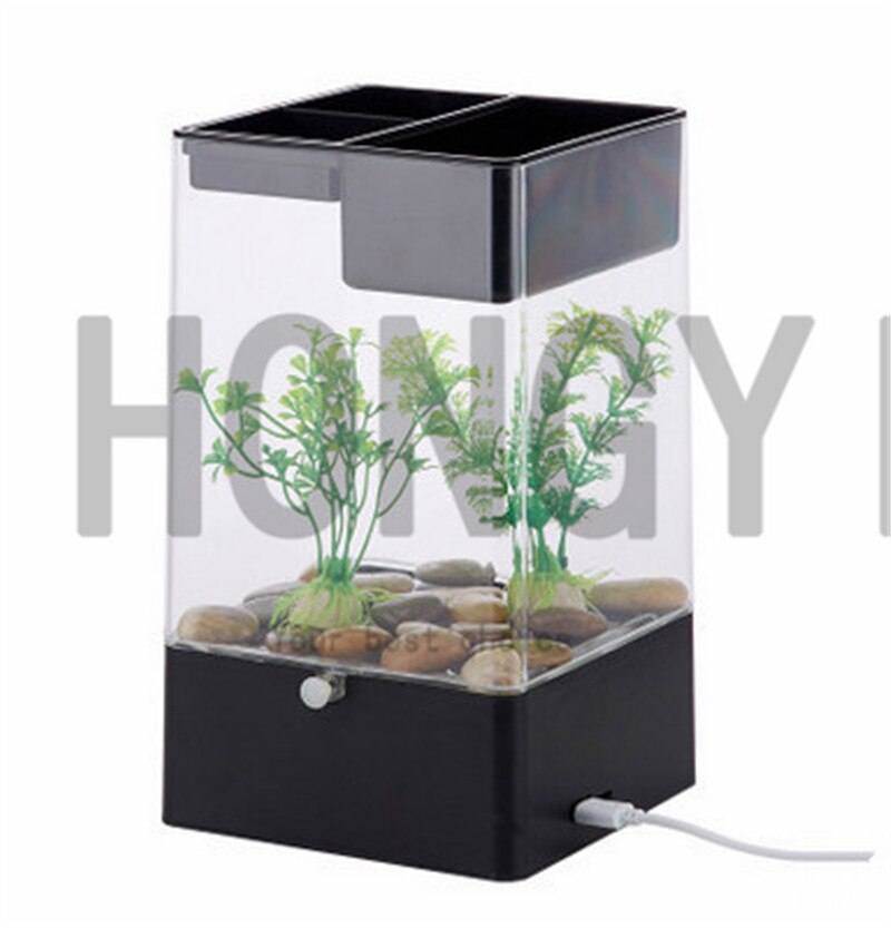 HONGYI 1 piece lazy mini small acrylic goldfish bowl fish tank free water change transparent betta fish tank goods: black