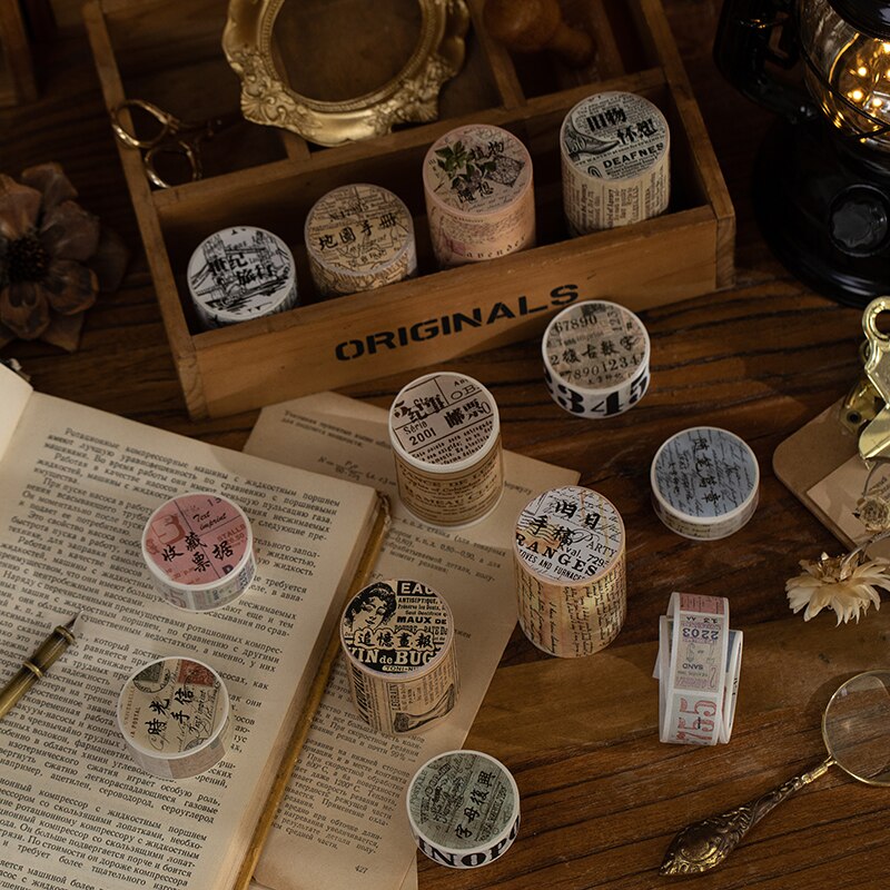 JIANQI-Juego de cinta Washi Retro, decoración Vintage, álbum de recortes, Washitape decorativo, diario