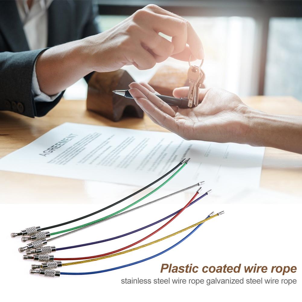 Durable Wire Rope Colorful Screw Locking Stainless Steel Wire Keychain Cable Rope Keyring Holder 150mm Pendant Tool