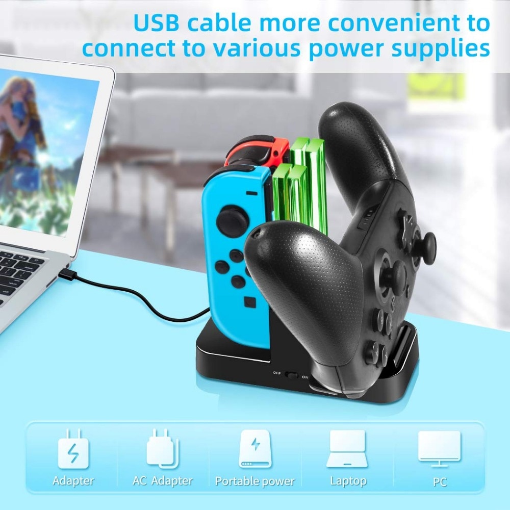 Controller oplader til nintendo switch ladestation dock stand station til switch joy-con og pro controller med ladeindikator
