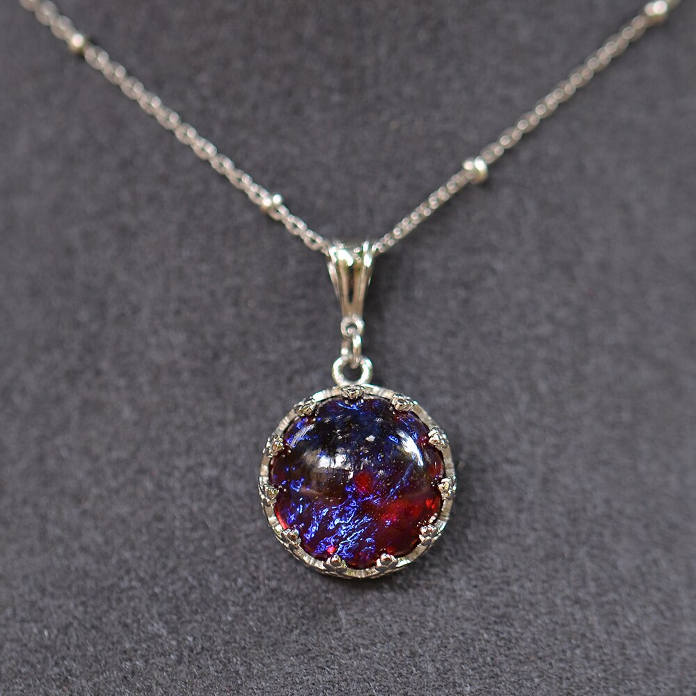 MosDream Drachen Atem Anhänger Halskette Feuer Opal Runde Cabochon 13mm Jahrgang Elegante für Frauen Blau Licht Halskette