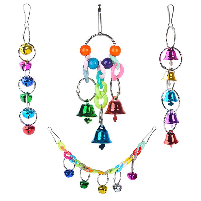 Colorful Pet Parrots Toys Bird Cage Hanging Bells Toy Interactive Parakeet Pigeon Swing Toys Bird Supplies Accessories