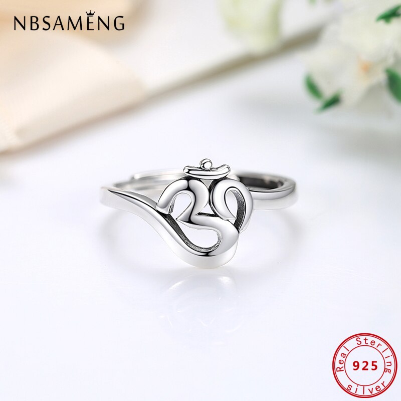 Authentic 100% 925 Sterling Silver Om Symbol Adjustable Finger Rings For Women Luxury Fine Jewelry