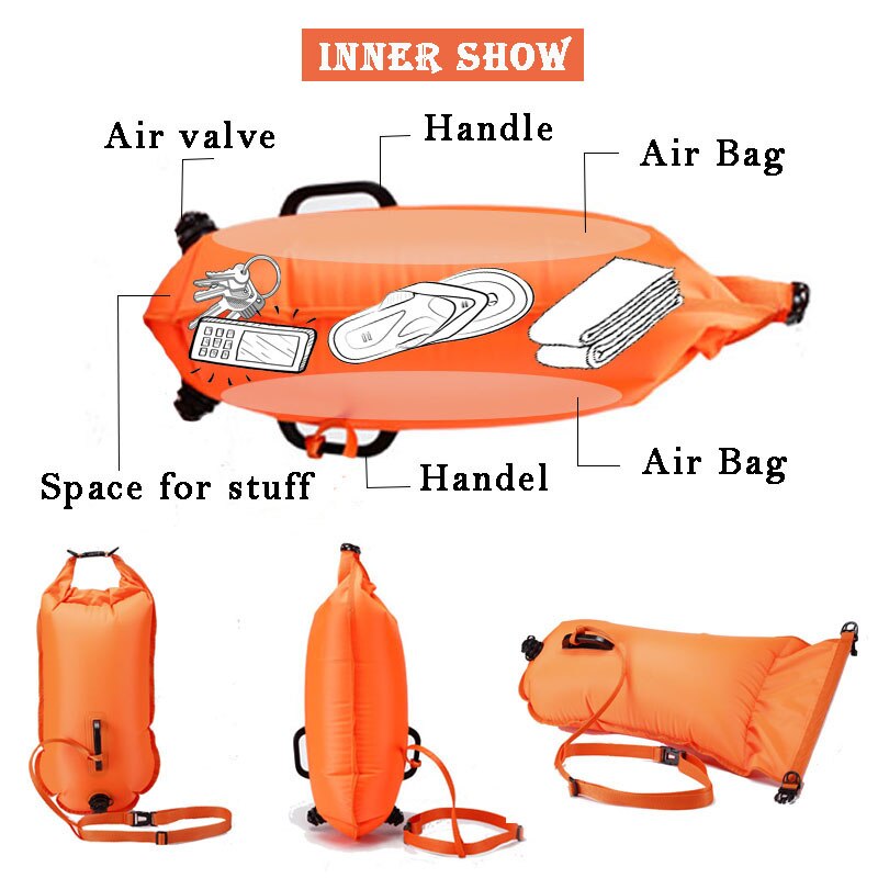 20/28L Swimming Bag Inflatable Swimming Buoy Life Bag Tow Floating Dry Bag Swimming Diving Safety Signal Air Bag Inflate Ring