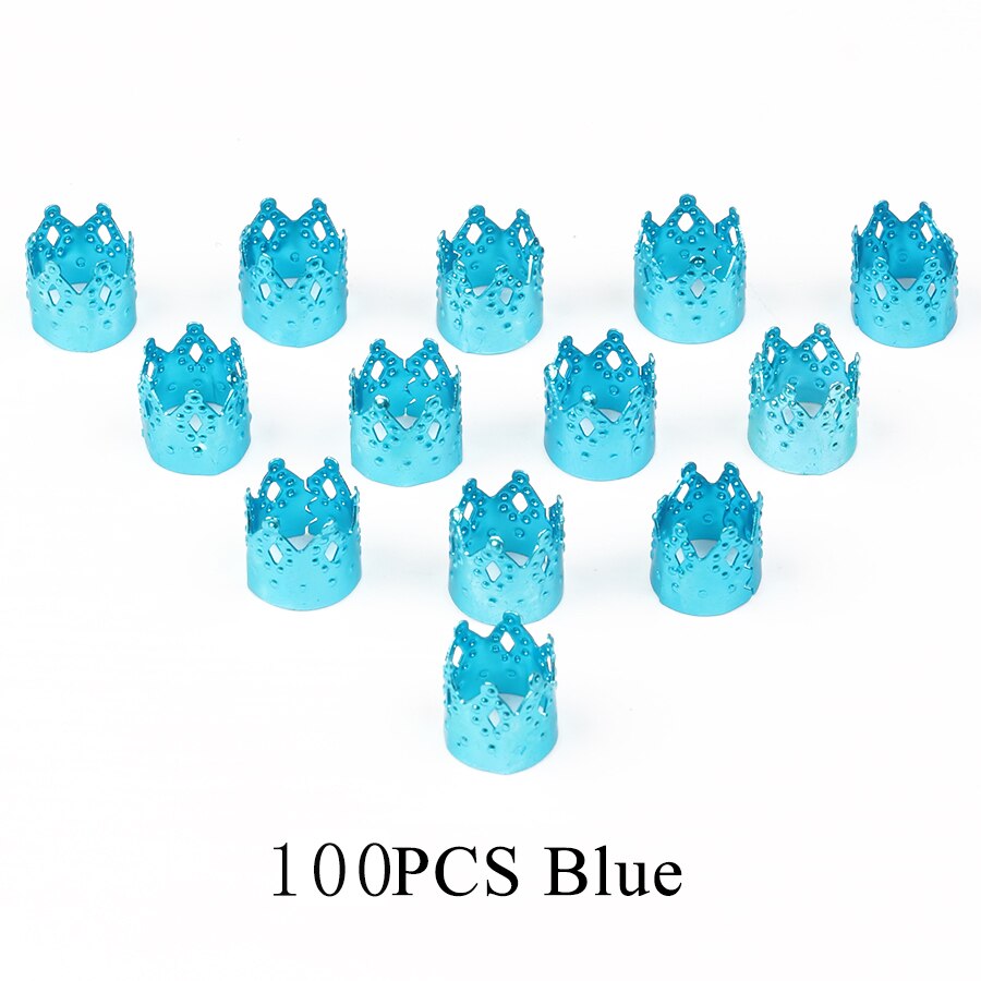 Alileader Krone Ringe Für Zöpfe Metall Perlen Für fürchtet mischen Farbe Perlen Einstellbare Haar Kasten Zöpfe Ring Krone Schmuck Metall perle: Blau 100Stck