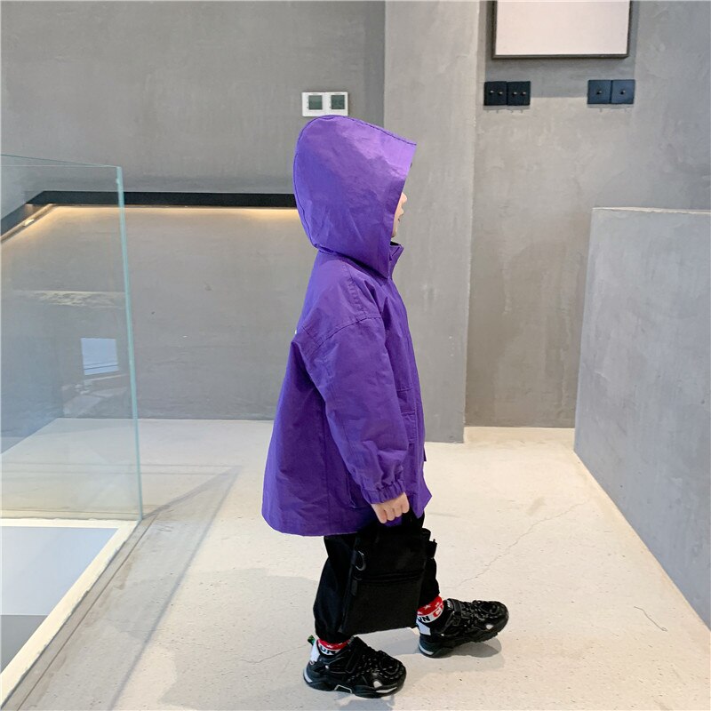 Purple Spring Autumn Boy Coat Overcoat Top Kids Costume Teenage Children Clothes Plus Size