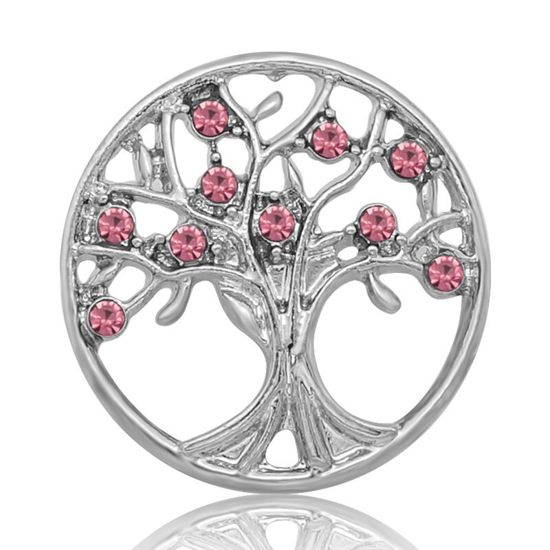 KZ1454 colorful rhinestone Hollow Life tree 20mm snap buttons for 18mm snap bracelet snap jewelry: pink