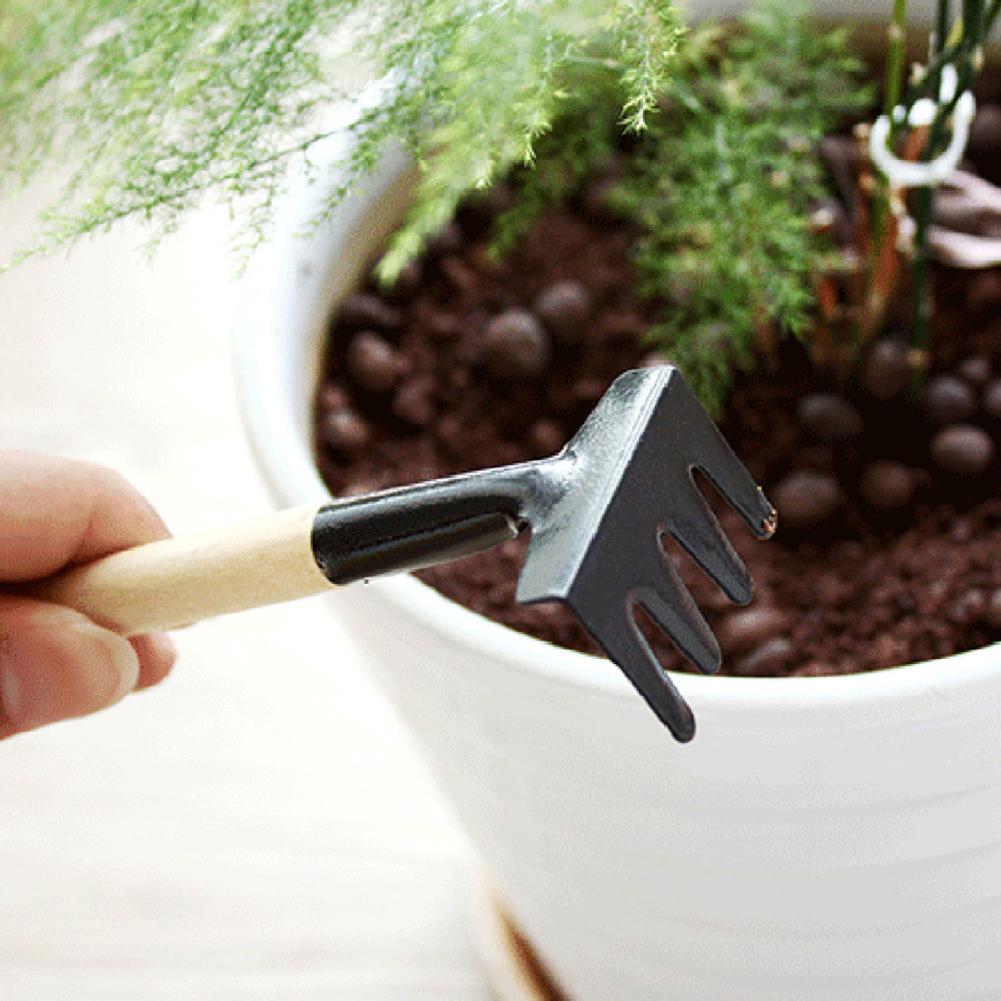 3Pcs/Set Mini Spade Shovel Harrow Wooden Handle Loosening Soil Tools for Pot Plants