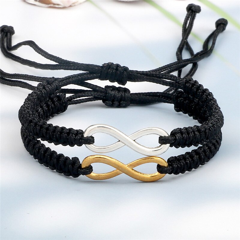 2 Stks/set Infinity Gevlochten Kit Armband Zwart/Wit Touw Vriendschap Liefde Koppels Charm Verstelbare Armbanden Mode-sieraden Cadeau