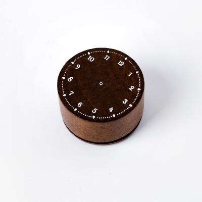 Round wooden seal moon phase perpetual calendar quartz clock sundial handbook decoration tool: NO6