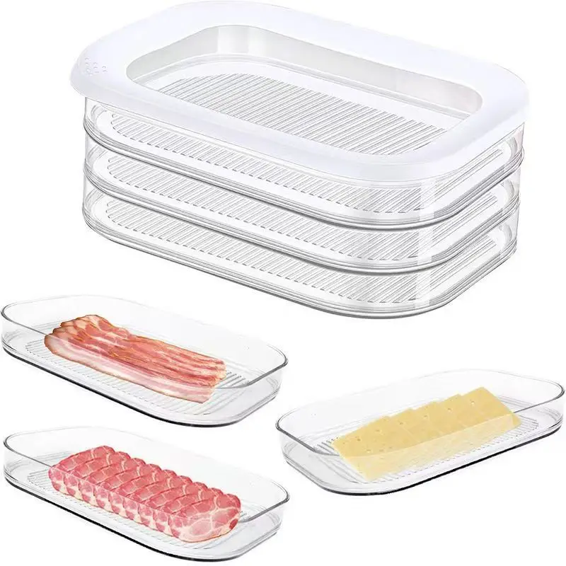 Contenedor de carne para nevera, almuerzo con tocino, contenedor de carne para refrigerador, contenedores de preparación de comida, cajas apilables de almacenamiento de alimentos con tapa