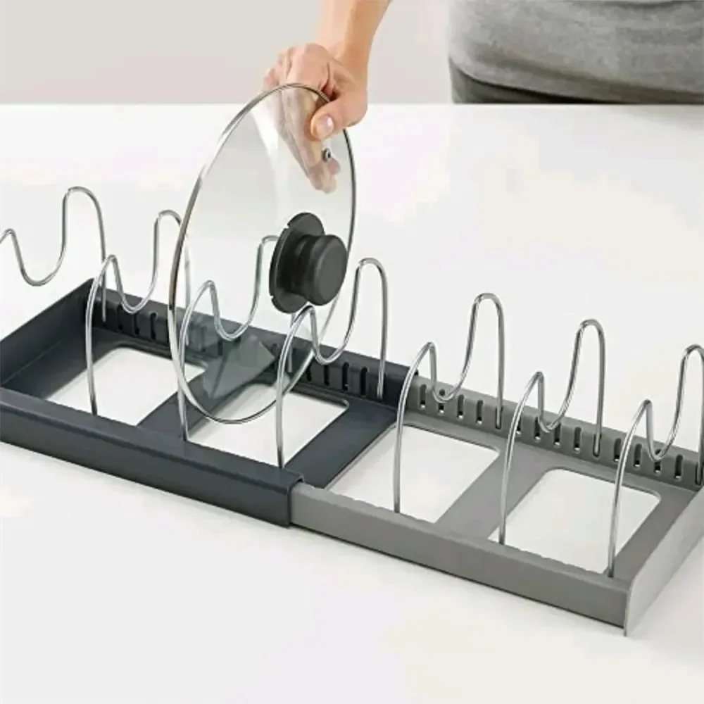 Organizadores expandibles para ollas y sartenes, soporte para estante, armario de cocina, despensa, utensilios para hornear, estante organizador con 6 compartimentos ajustables