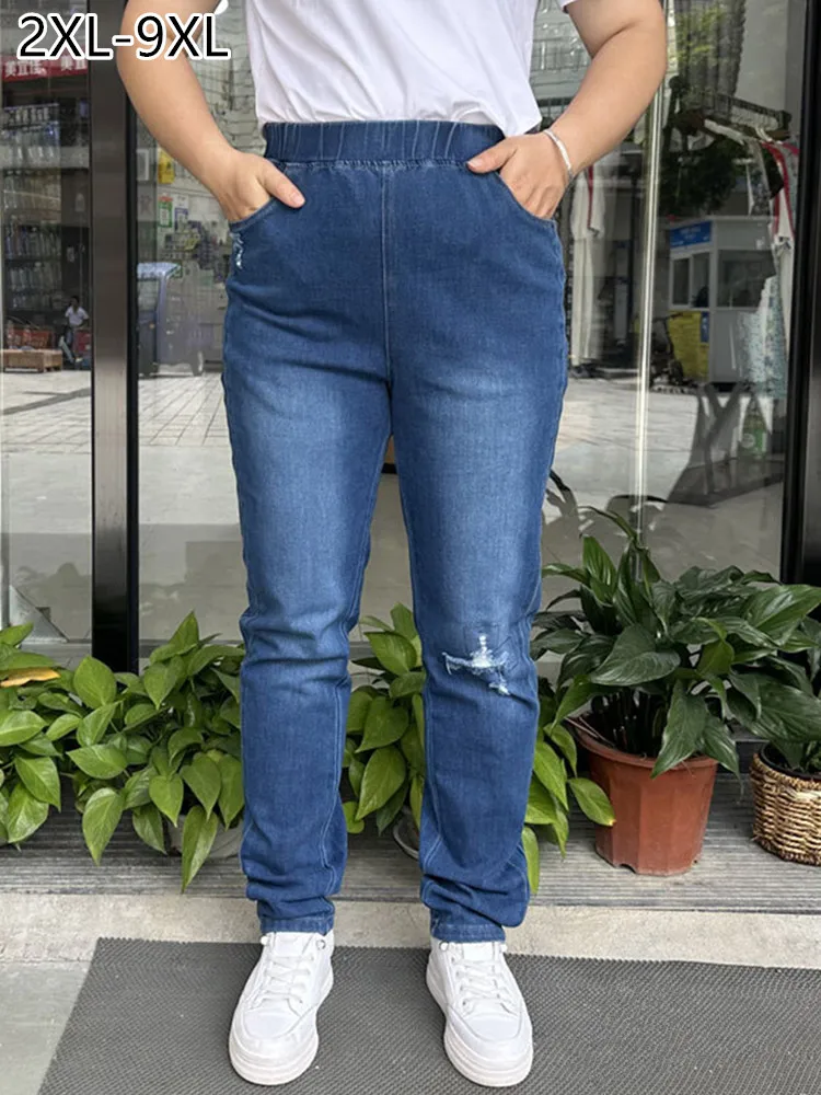 Zerrissene Jeans Frauen 9XL 8XL 7XL Hohe Taille Plus Größe Bleistift Hosen verlieren Gestreckt Zerkratzt Mädchen Weibliche Elastische Denim Hosen