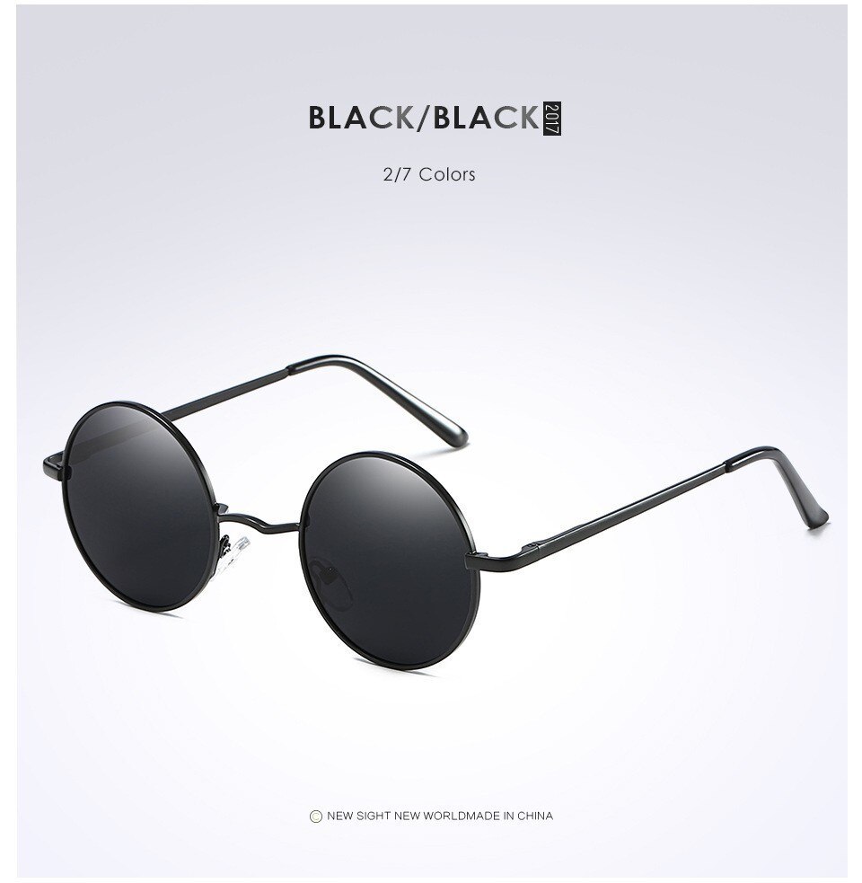 Show stil briller ægte polariserede solbriller vintage solbriller runde solbriller  uv400 sort linse: Balck stel