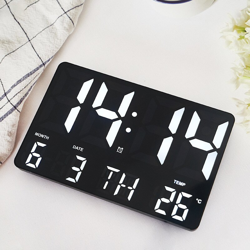 LED Digital Wall Clock Temperature Date and Day Display Electronic LED Clock with Remote Control for Home Living Room Decoration