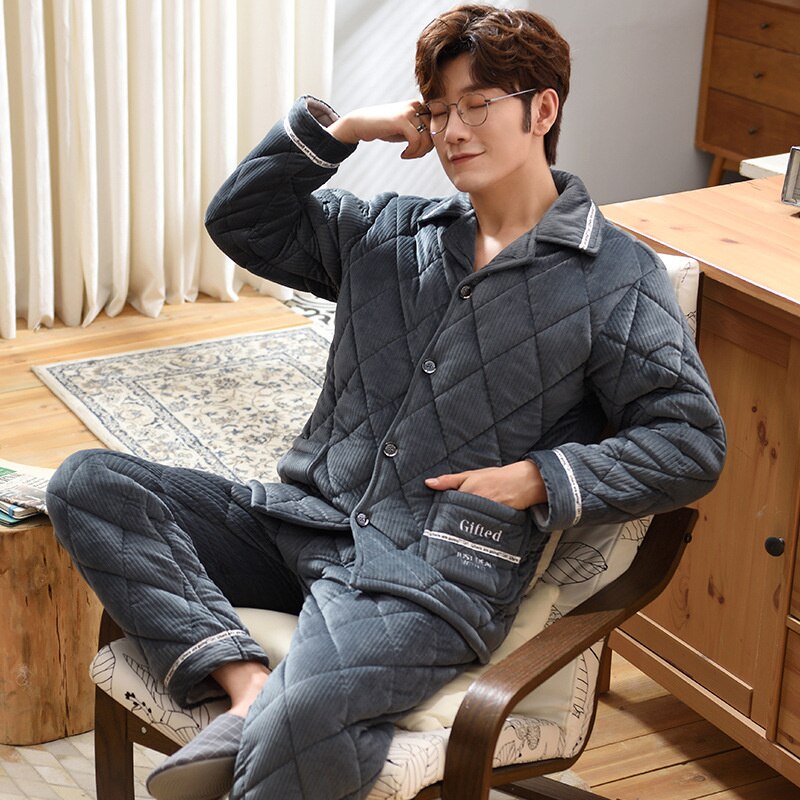 Bawełniana piżama męska zimowa pluszowa zagęszczona kryształowa pluszowa Super miękka prosta atmosfera ciepły materiał pluszowe ubrania domowe