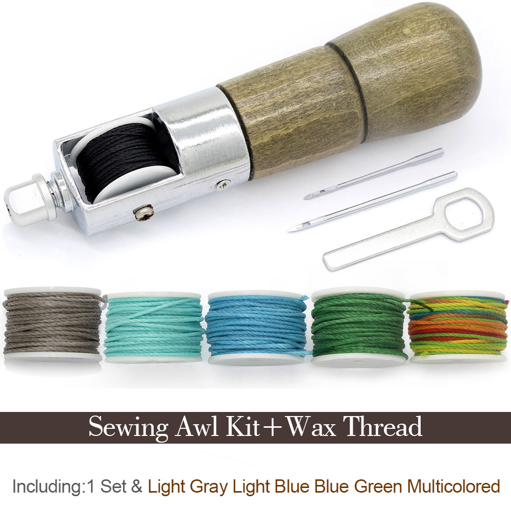 Leathercraft Sewing Stitching Awl Needle Tool Kit Handwork DIY Leather Shoe Repair Purses Wallets Clothes Craft Supplies Thread: PG08X4