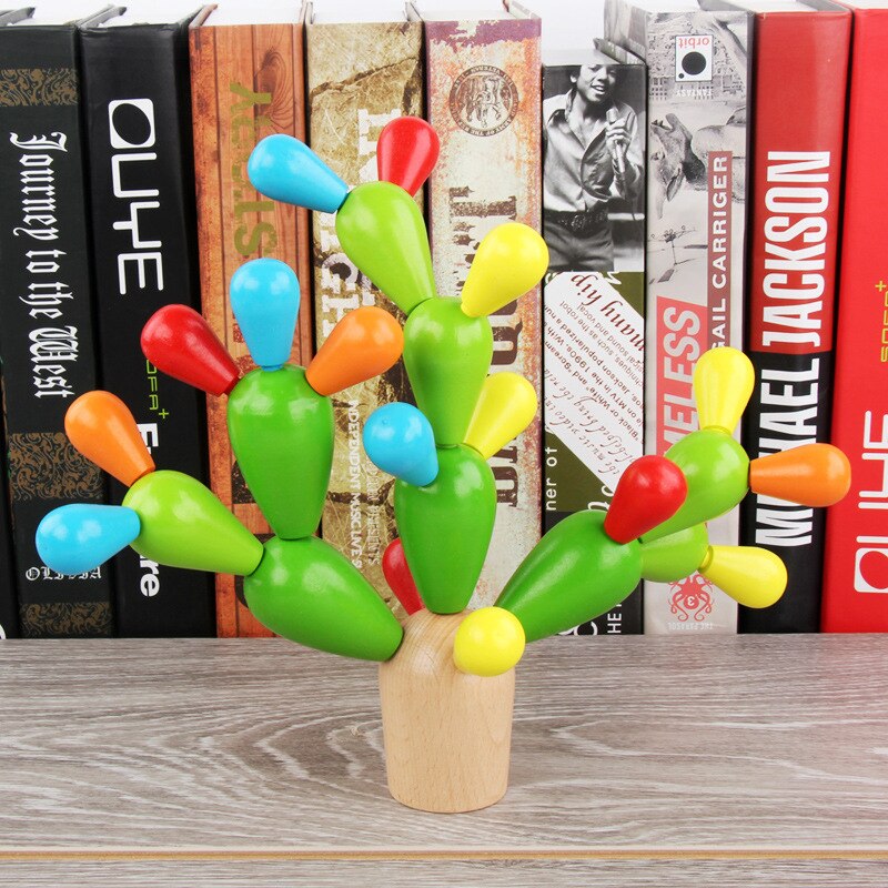 3D Wooden Interspersed Building Block Cactus Kids Educational Learning toys Table Desk decoration