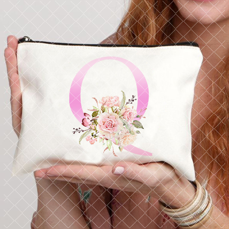 26 Pink Initials Women Cosmetic Bag Bride's Toilet Makeup Pouch Cosmetic Case Bridesmaid Bachelorette Party Lady Bags