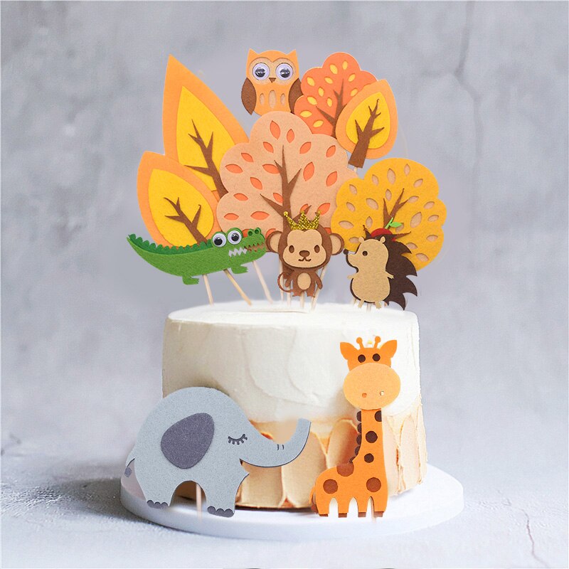 17 st/set safari djur tårta topper filt tårta flaggor banner för djungeltema födelsedagsfest tårta dekoration cupcake toppers