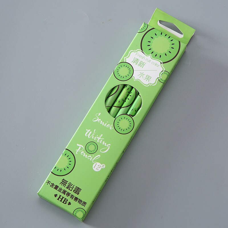 Lápiz de madera estándar, herramienta de dibujo y escritura, material escolar, papelería para estudiantes, fruta fresca, sandía, fresa, 12 Uds.: YELLOW