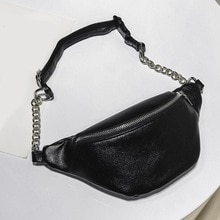 Newest Metal Chain Lychee Leather Fanny Pack Waist Bag Casual Waterproof Anti-theft Women Band belt Multi-function Bag