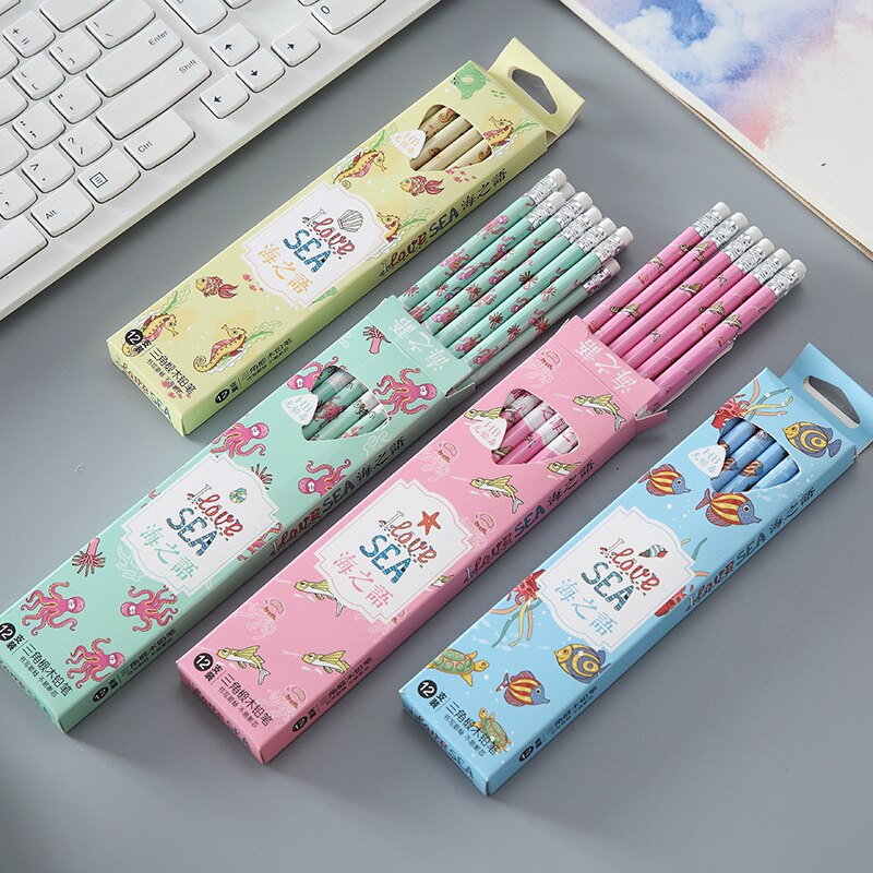 12 pcs/set exam pencil Student pencils cute cartoon animals Writing drawing pencil set Stationery