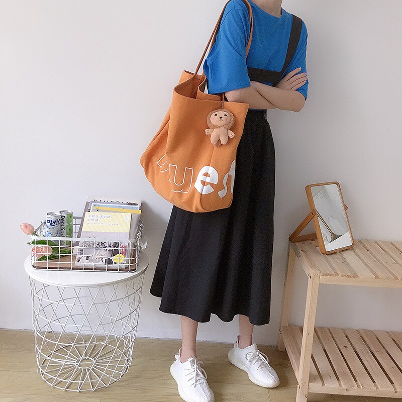 Women Canvas Alphabet Shoulder Bag Large Capacity Simple Totes Female Casual Cotton Cloth Handbags Girls Shopping School Bags