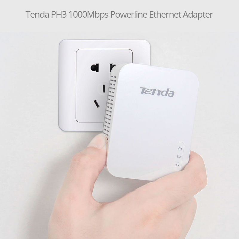 1PCS Tenda PH3 1000Mbps Ethernet Network Powerline Adapter, Homeplug AV1000 Full Gigabit Speed for UHD Steaming