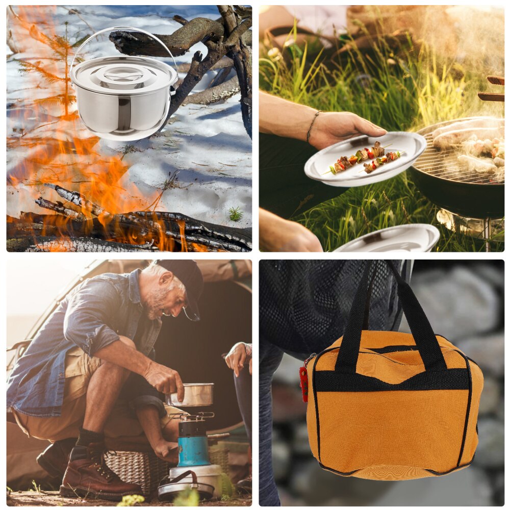Camping Cookware Set - 6 Pieces - Stainless Steel Outdoor Cooking Utensils for Hiking & Travel