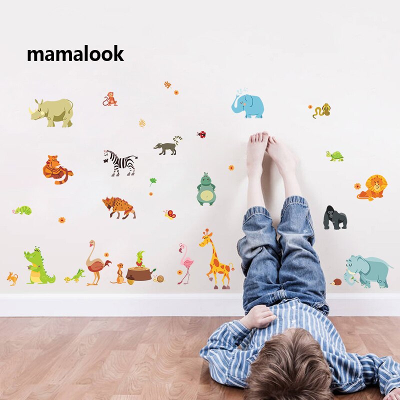 Funny Happy Zoo Cute Dinosaur Zebra Giraffe Snake Wall Stickers Kids Room Baby Home Decor Cartoon Animal Decals Diy Mural