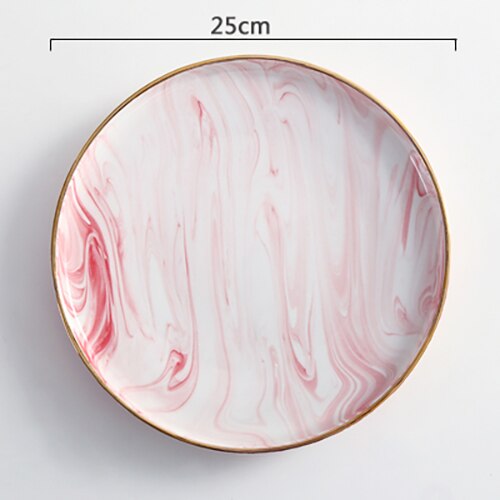 Nordic Minimalist Style Plate Set Ceramic Plate Phnom Penh Marble Steak Dish Kitchen Ceramic Tableware Set: Pink-L